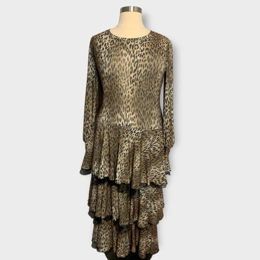 Design Today Song & Sung Size 1X Brown Animal Print Layered Tiered Ruffle Dress